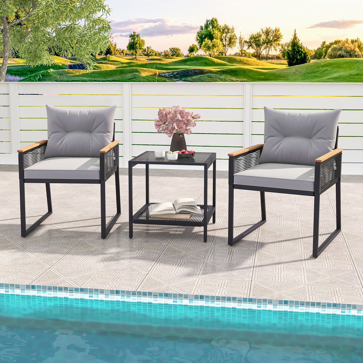Gray Wicker Patio Set