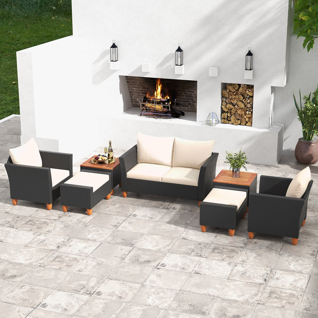 White Rattan Patio Sectional Set
