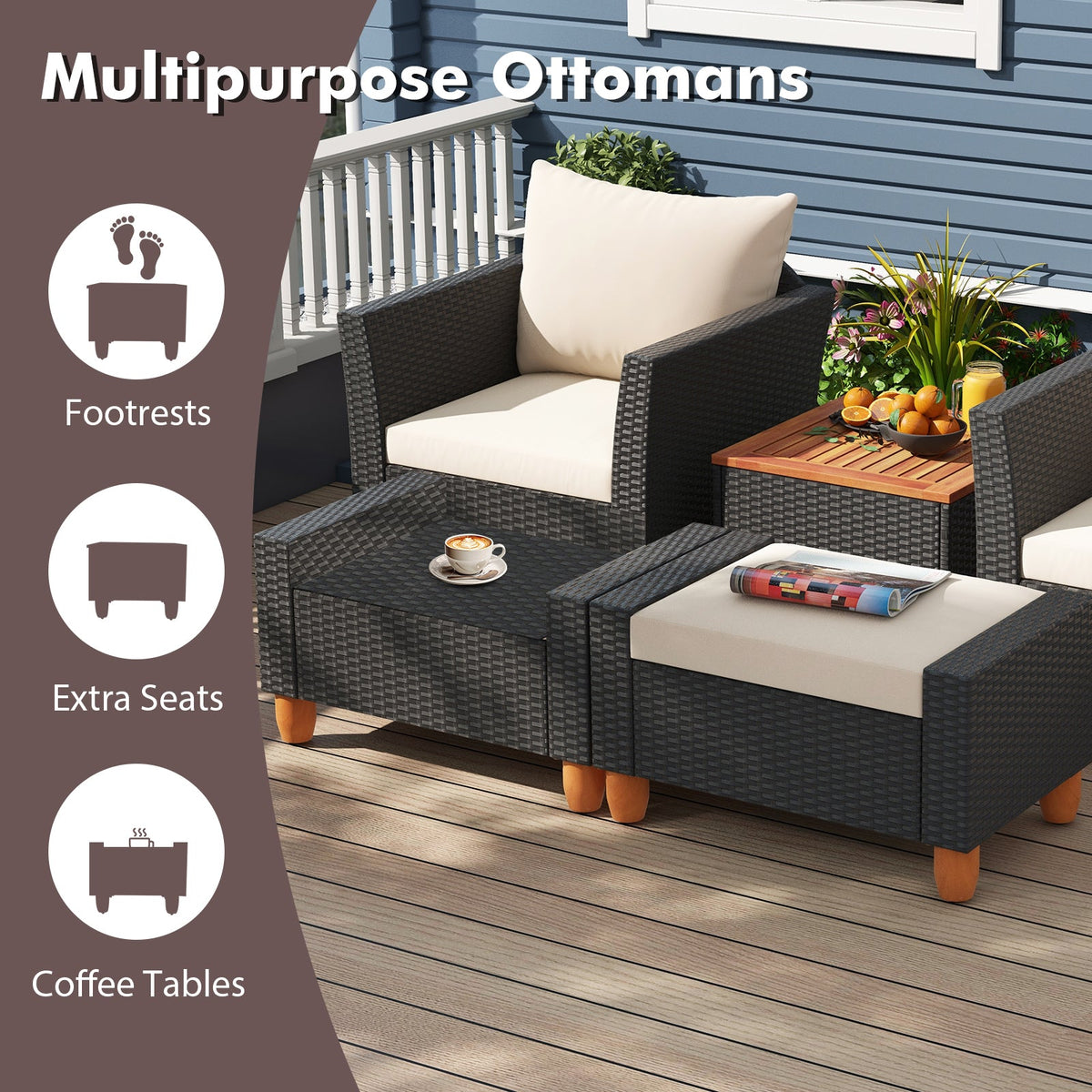 White Rattan Patio Sectional Set