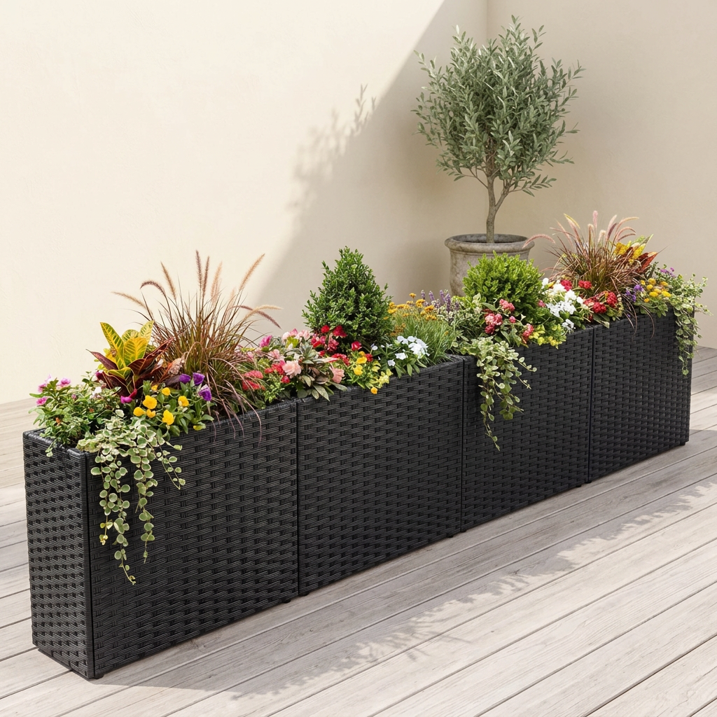 Rattan Raised Garden Bed Set