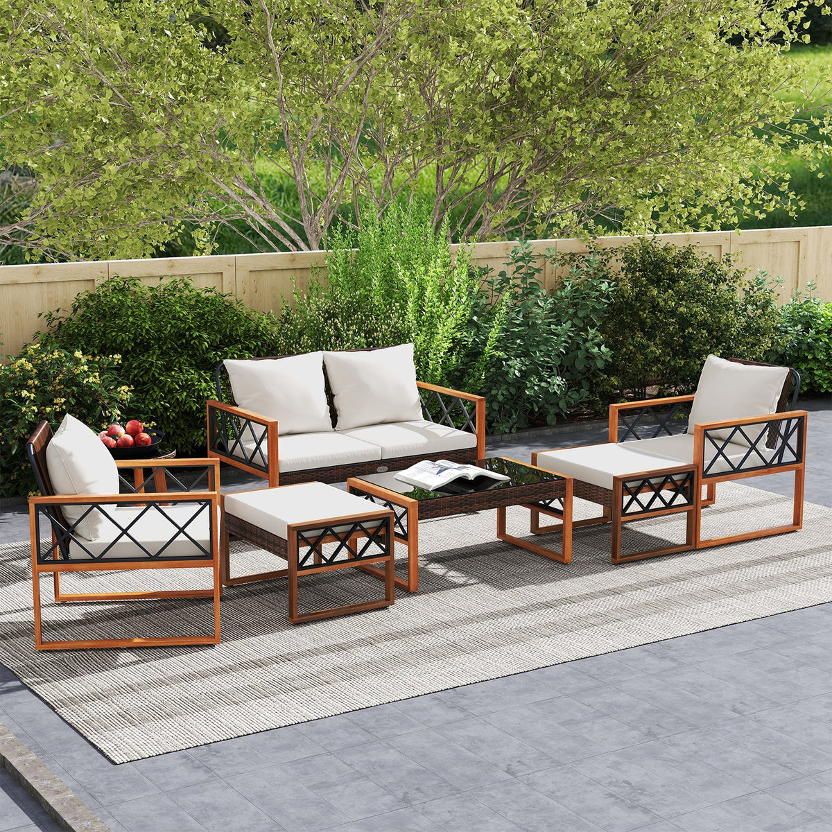 Acacia Wood Wicker Patio Set