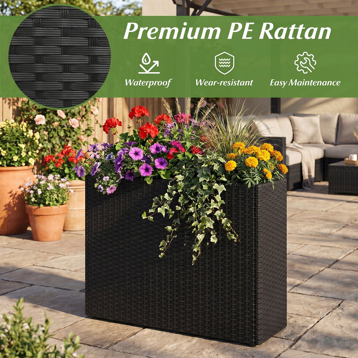 Rattan Raised Garden Bed Set