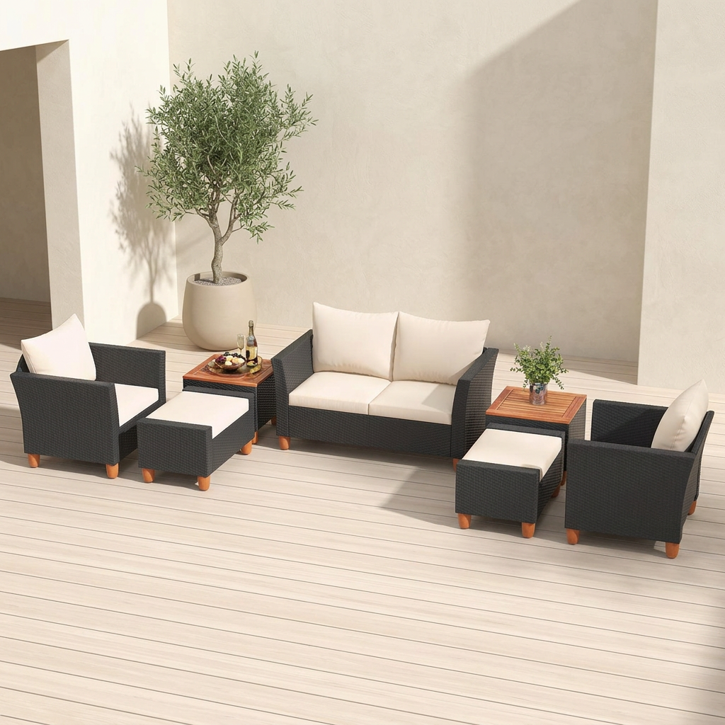 White Rattan Patio Sectional Set